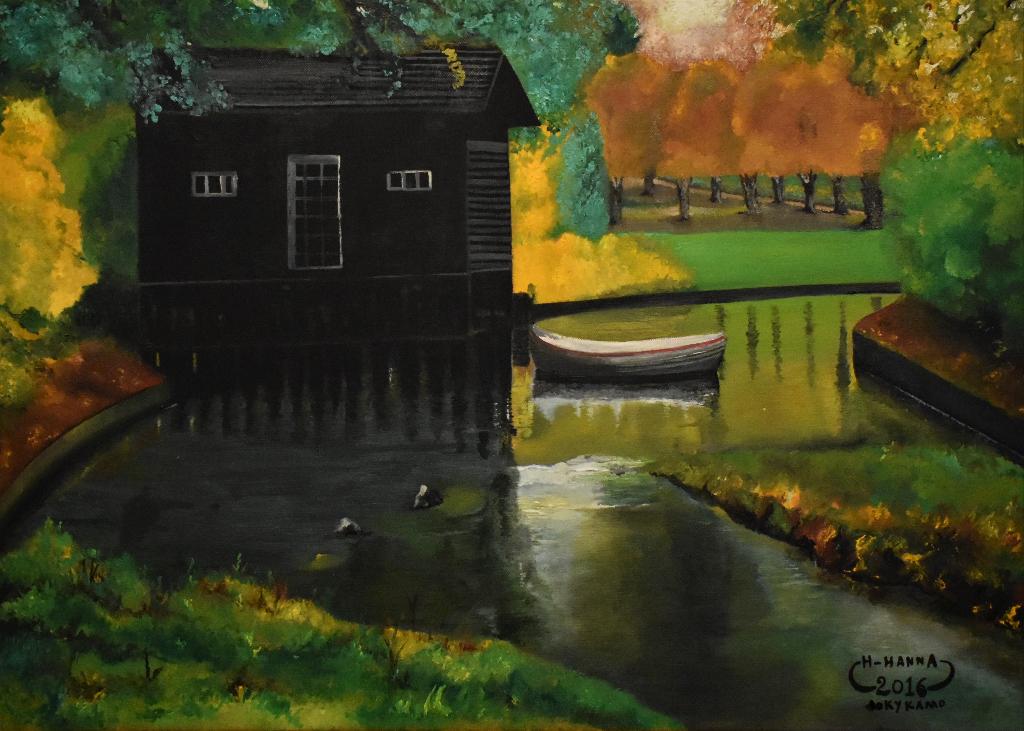 Peinture paysage automne, signée joky kamo, Enlèvement