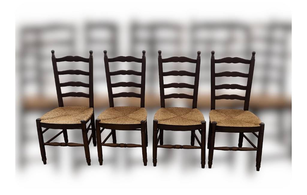 4 houten stoelen met rieten zitting, Ophalen, Gebruikt, Landelijk antiek