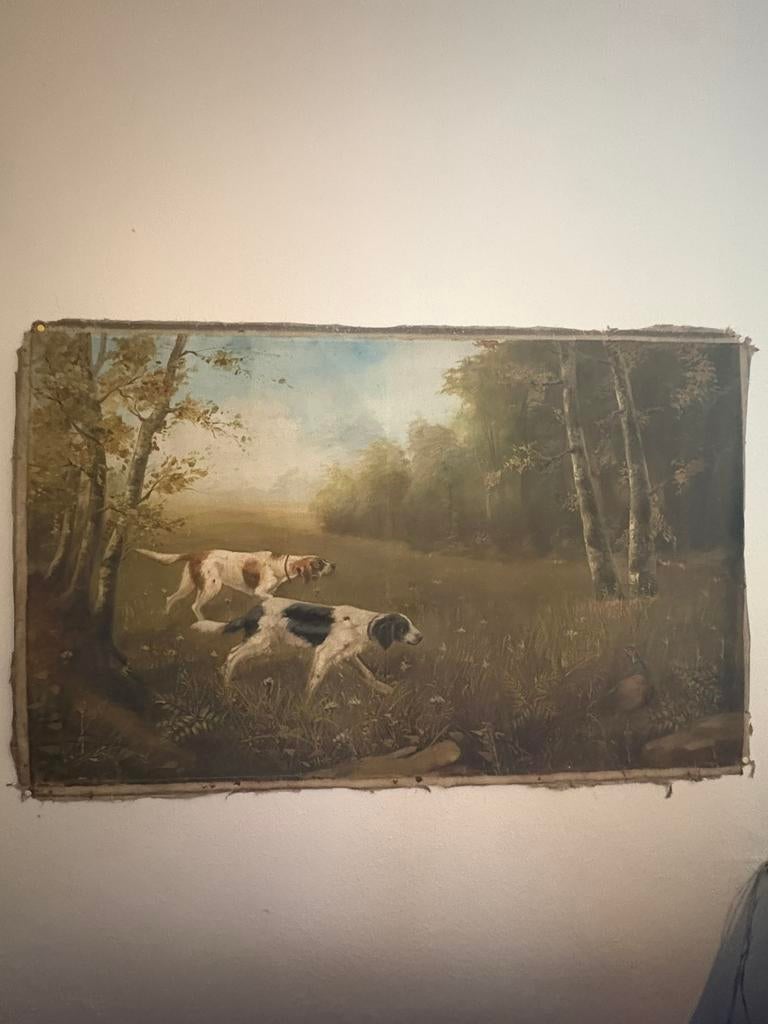 Huile sur toile chien de chasse  george Daumerie 1912, Enlèvement