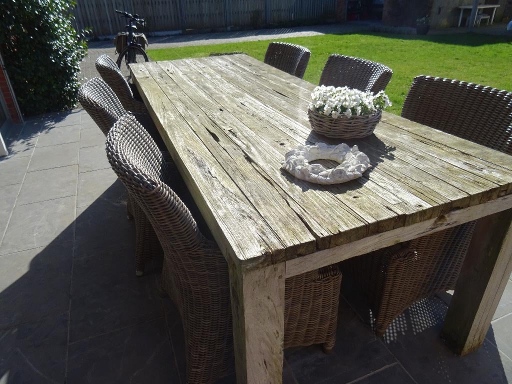 4 Seasons Outdoor tuinstoelen (6) Hularo Wicker en tafel, Tuin en Terras, Tuinstoelen, Gebruikt, Teakhout, Ophalen