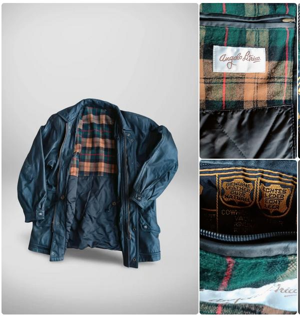 Veste Cuir Nappa Vintage Angelo Litrico Parka Tartan 90s, Enlèvement ou Envoi, Vintage, Taille 52/54 (L), Porté