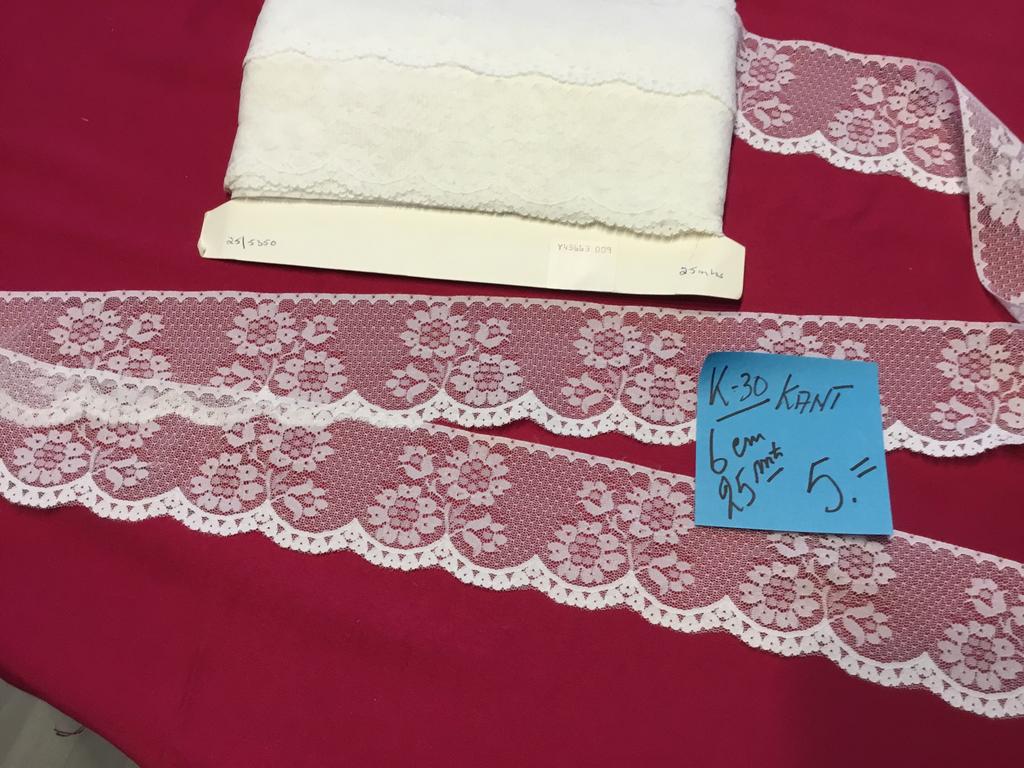 Kant 6 cm breed wit K-33, haspel 25 meter voor 5,00, Hobby en Vrije tijd, Ophalen of Verzenden, Nieuw, Kant