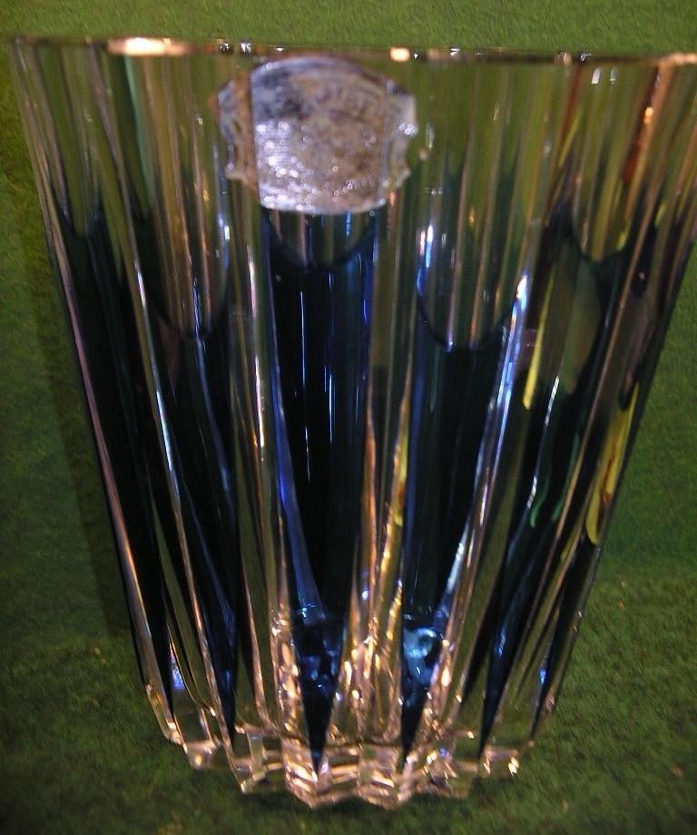 VASE ART DECO CRISTAL TAILLE BLEU ET BLANC VAL ST LAMBERT, Antiquités & Art, Enlèvement ou Envoi