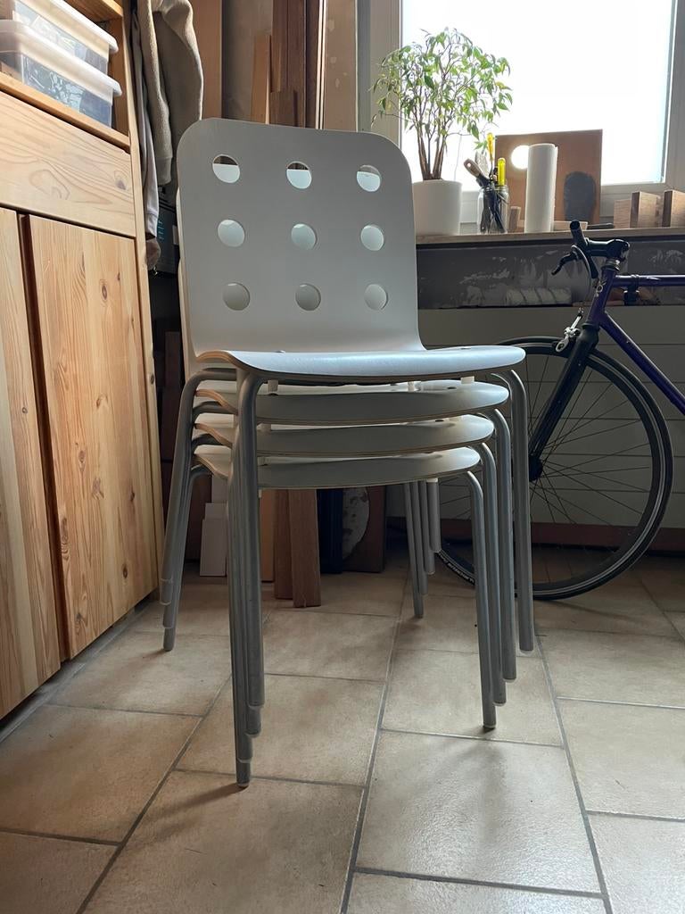 4 vintage multiplex Ikea stoelen, Huis en Inrichting, Ophalen, Gebruikt, Wit, Midcentury modern