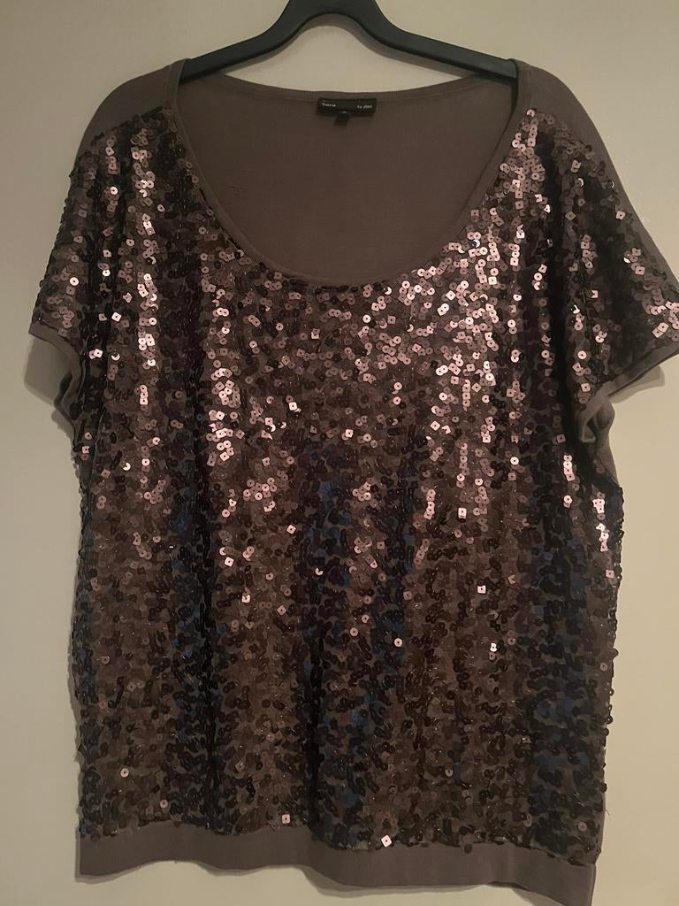 Bruine blouse met lovertjes. Maat XL, Kleding | Dames, Grote Maten, Ophalen, Zo goed als nieuw