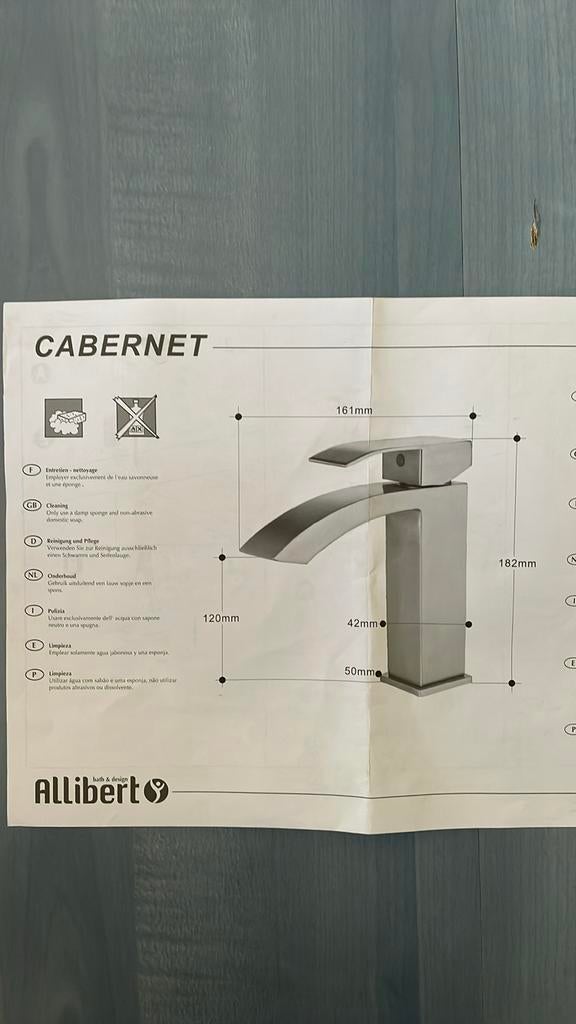 NIEUW wastafelmengkraan geborsteld roestvrij staal ALLIBERT, Ophalen, Nieuw, Inox, Wastafel