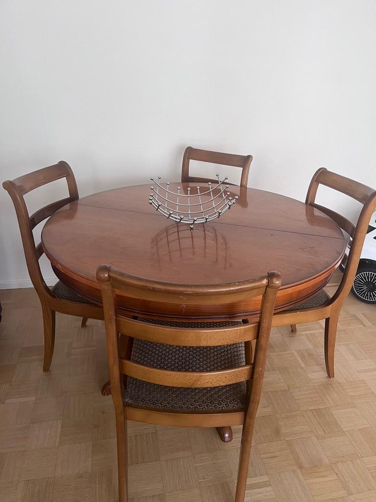Vintage Houten Eettafelset – Klassiek & Gezellig, Huis en Inrichting, Complete eetkamers, Ophalen, Gebruikt, Vintage, 4 tot 6 stoelen