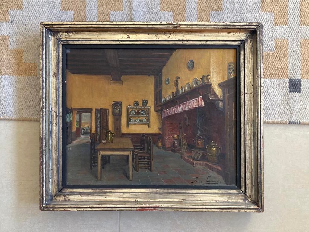 Schilderij olieverf Jean Laenen (1947), Antiquités & Art, Enlèvement