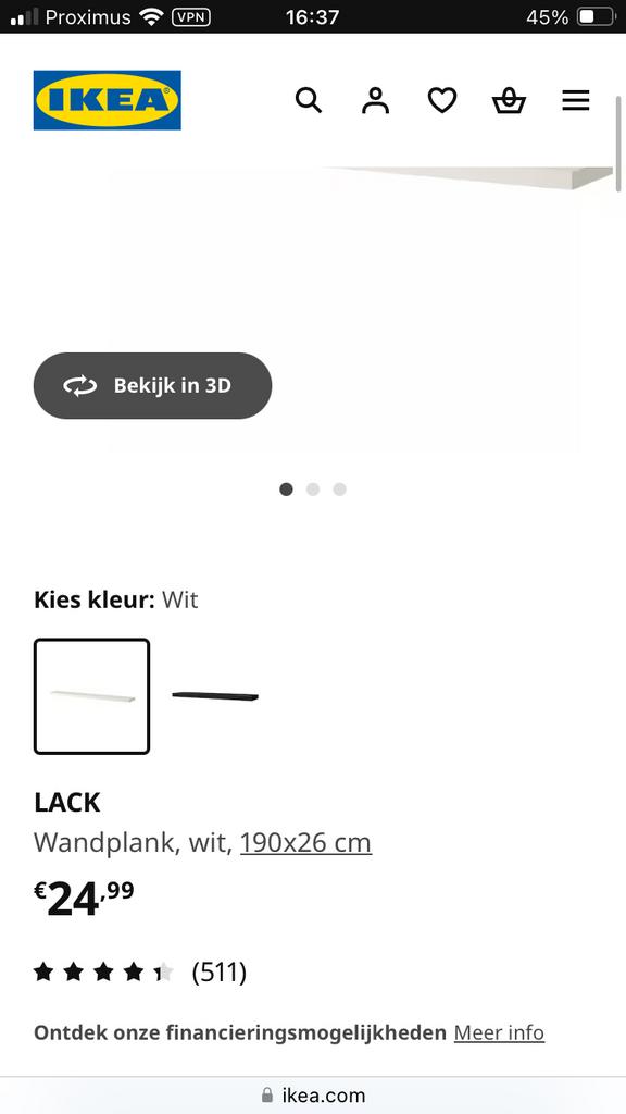 Lack ikea wandplank 190x26 eikeneffect 3pc, Ophalen, Zo goed als nieuw