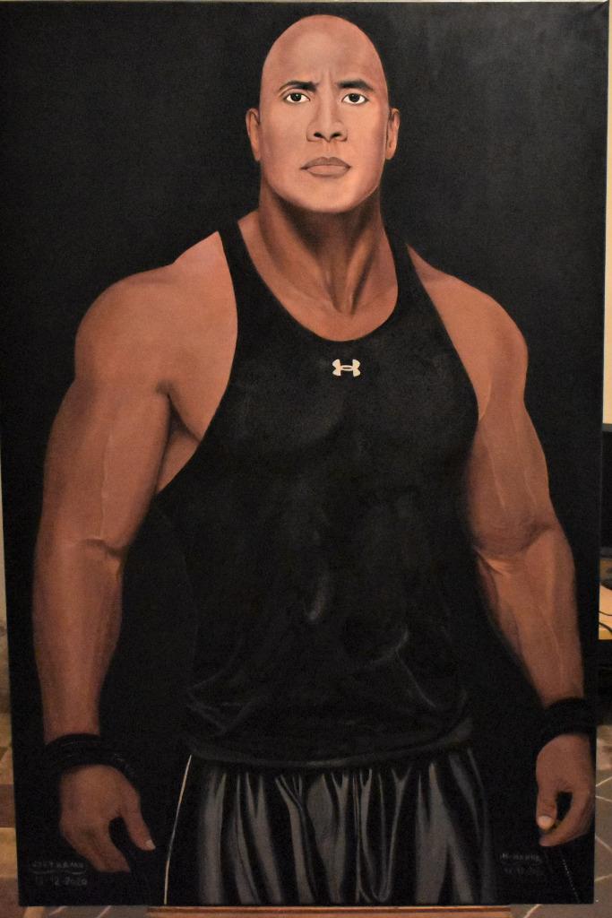 Dwayne Johnson portrait painting, by Joky kamo, Antiquités & Art, Enlèvement