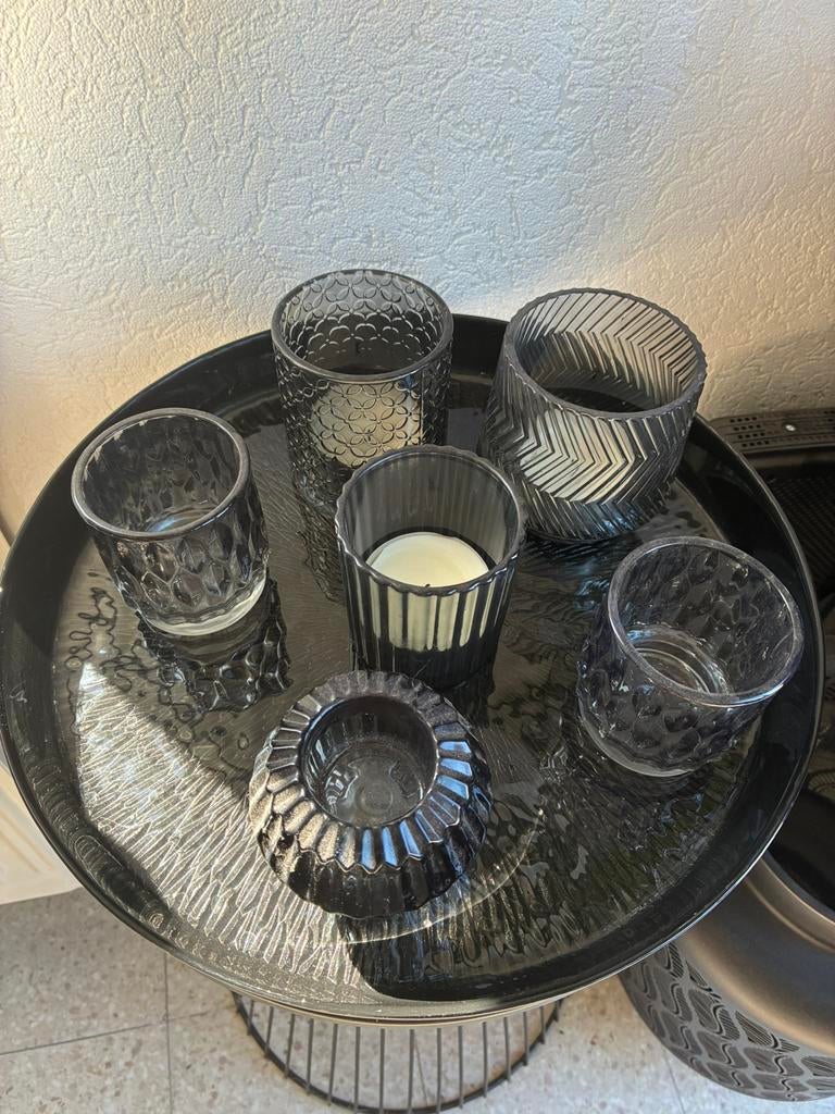 Glazen schaal (zwaar) incl 6 glazen theelichthouders, Ophalen, Zo goed als nieuw