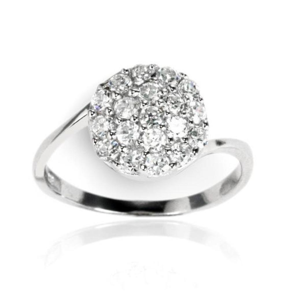 Bague pour femme en argent avec zircone cubique à grappe ron, Neuf, Enlèvement ou Envoi, Plus petit que 17, Argent