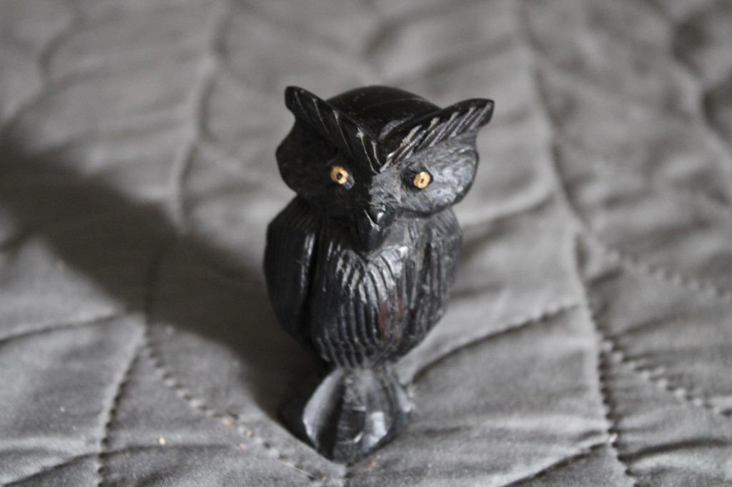 Uil met nerven en gele ogen hout zwart, Ophalen of Verzenden, Gebruikt, Dier