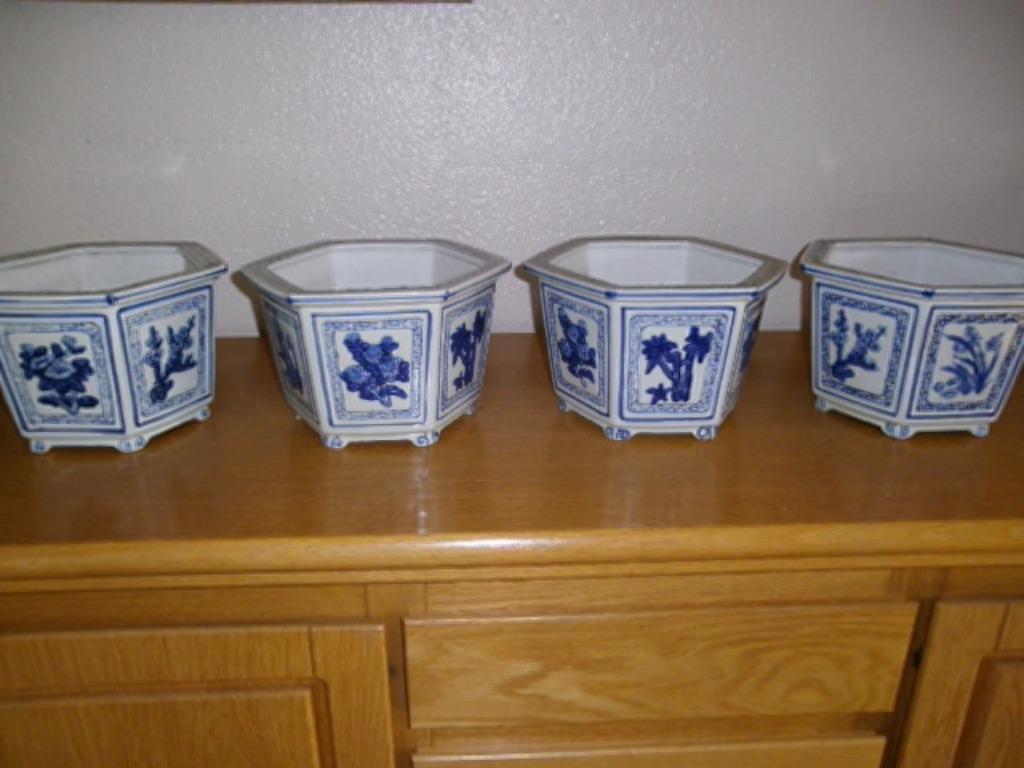 4 antieke Chinese porseleinen cache-pots, Antiek en Kunst, Ophalen of Verzenden