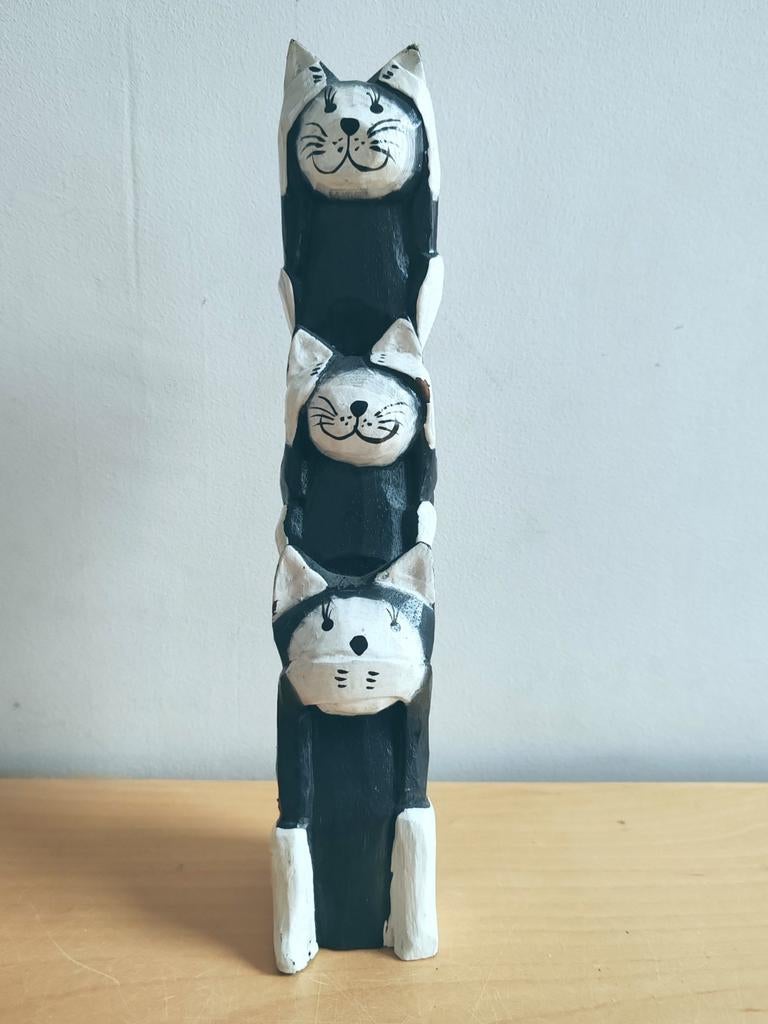 Statue Totem 3 Chats "Sages" en bois sculpté Déco Bohème, Antiquités & Art, Art | Sculptures & Bois, Enlèvement ou Envoi