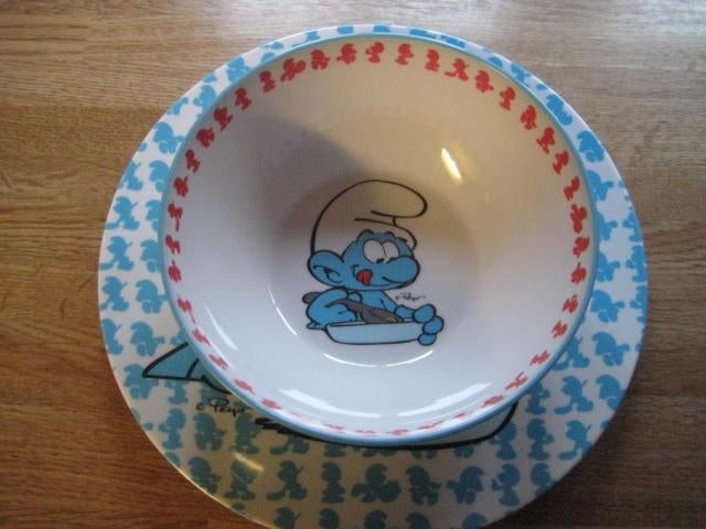 Baby bord en bowl -  “Smurfje eet ….”, Ophalen of Verzenden, Nieuw, Overige typen