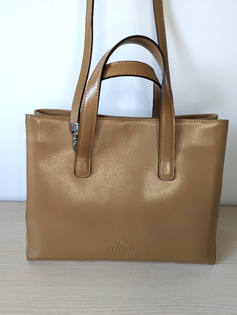 Lederen beige handtas, Ophalen of Verzenden, Zo goed als nieuw, Beige, Handtas