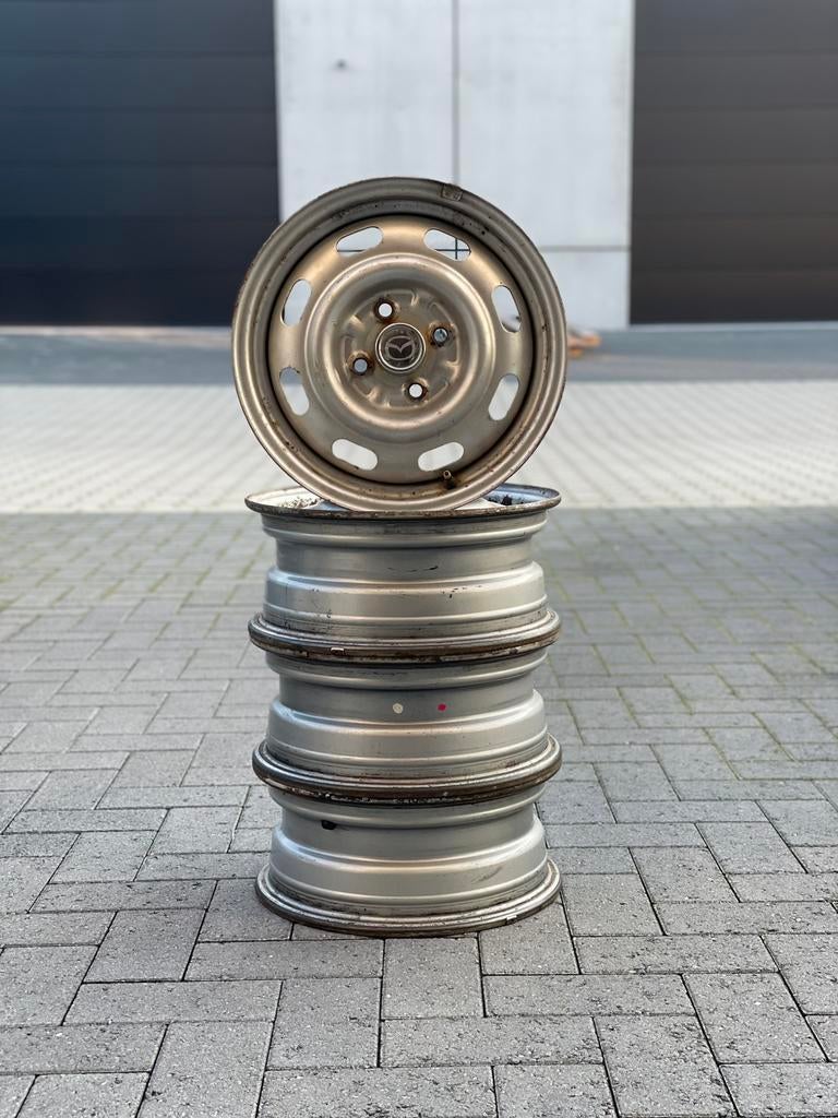Mazda MX-5 NA OEM stalen velgen met centercaps 14 inch 4X100, Ophalen, 14 inch, Gebruikt, Velg(en)