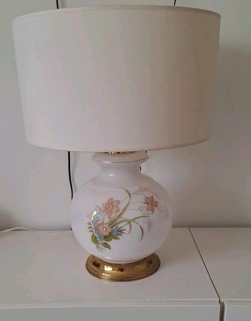 Lampe florale en verre blanc vintage, Enlèvement, Verre