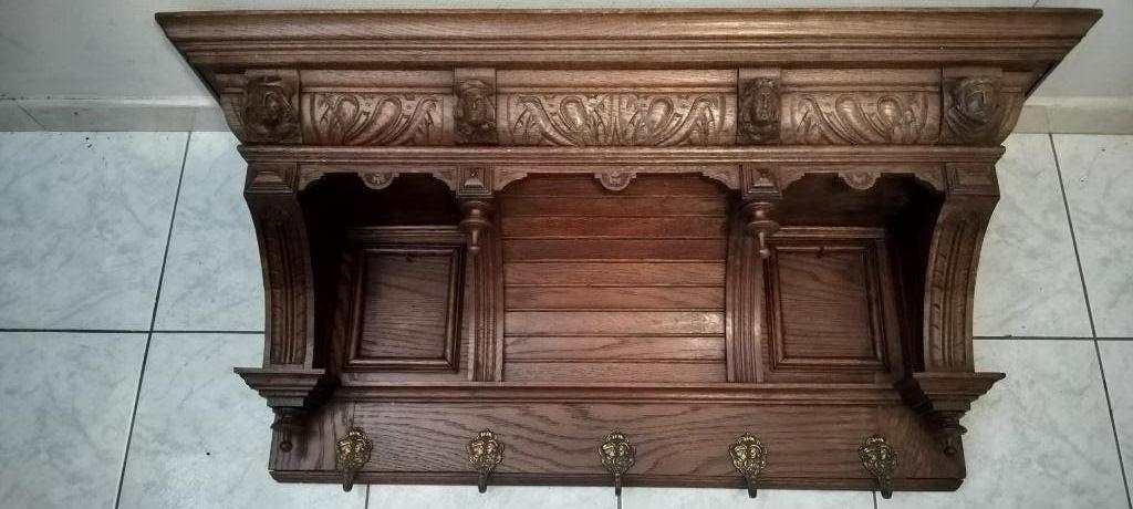 Porte-manteau mural ancien en chêne français., Enlèvement