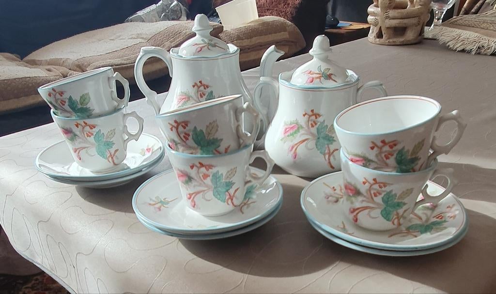 Theeservies MosRoos van Petrus Regout, Antiquités & Art, Antiquités | Services (vaisselle) complet, Enlèvement