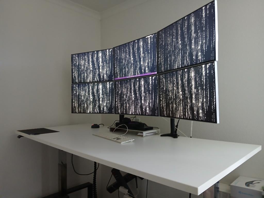 MULTI-MONITOR WORKSTATION - ZIT-STA BUREAU, Ophalen, In hoogte verstelbaar, Gebruikt