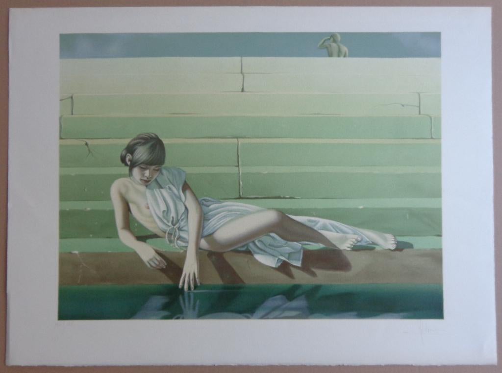 BERNARD MOLDAWAN / LIGGENDE NAAKTE VROUW KLEURLITHO 56x76cm, Antiquités & Art, Enlèvement ou Envoi