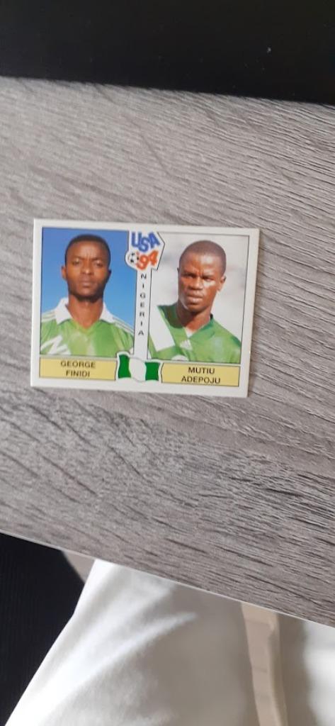 Panini WK USA 94.Sticker Finidi/Adepoju.Zwarte rug., Ophalen of Verzenden, Zo goed als nieuw, Sport