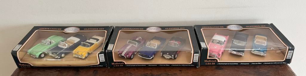 9pc Amerikanische Oldtimer-Set Diecast Lot 1:34-38 - 3 Boxes, Ophalen, Zo goed als nieuw