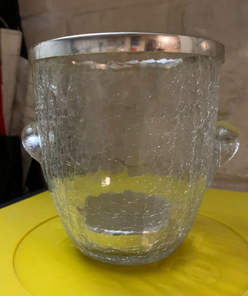 Petit seau à glace vintage - verre craquelé + métal argenté, Enlèvement ou Envoi