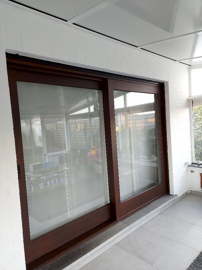 schuifraam in merbau (hardhout) + rolluik, Doe-het-zelf en Bouw, Raamkozijnen en Schuifdeuren, Ophalen, 225 cm of meer, Zo goed als nieuw