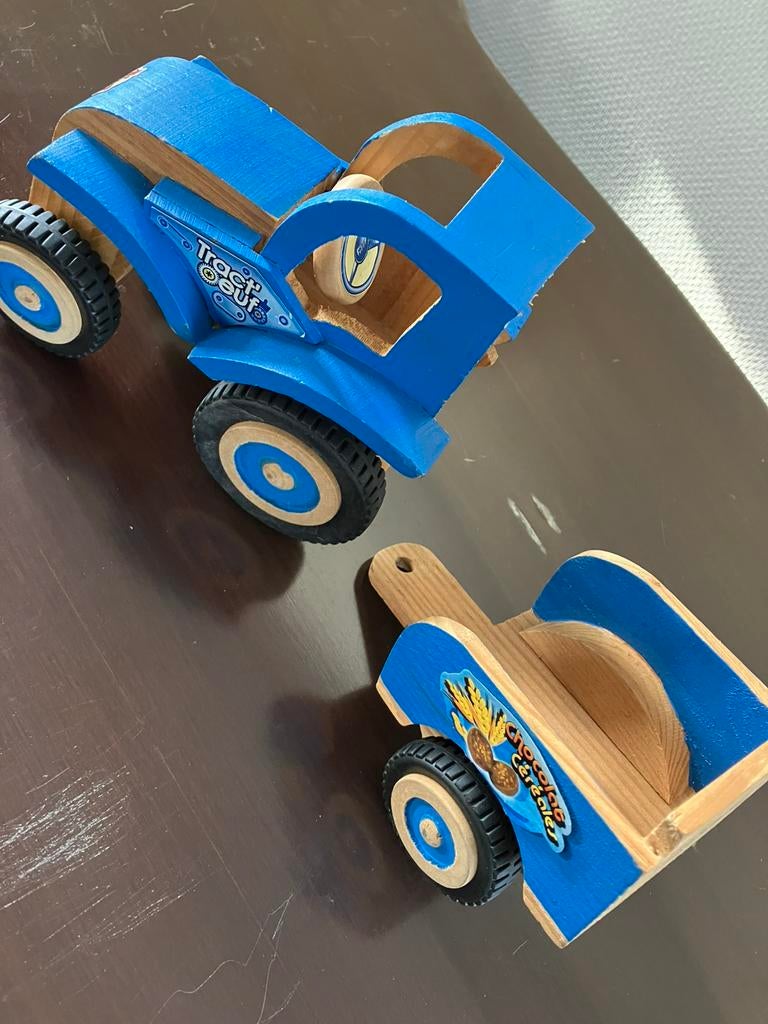 HOUTEN Tractor + kar., Kinderen en Baby's, Ophalen of Verzenden, Zo goed als nieuw