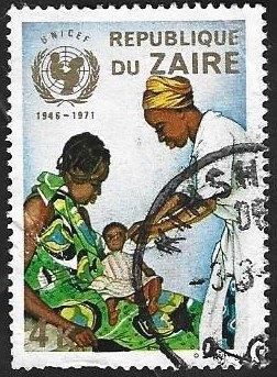 1 Postzegel 25 jaar UNICEF Zaïre Moeder & kind, Enlèvement ou Envoi, Autres pays, Affranchi