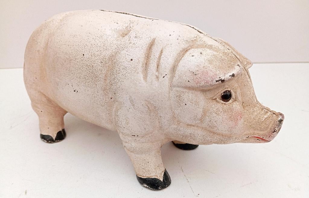 statue de tirelire cochon en fonte polychromée, Enlèvement ou Envoi, Utilisé, Métal ou Fer blanc, Animal