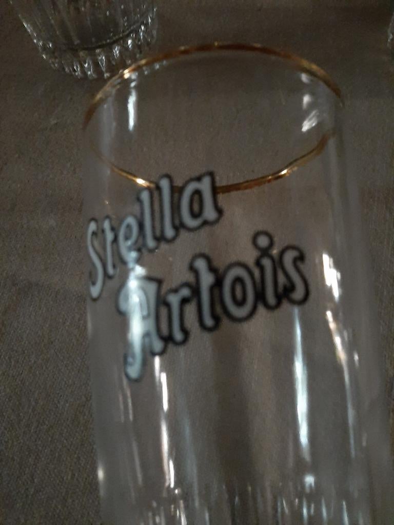 Stella Artois oude ribbelglazen met loodopschrift x4, Enlèvement ou Envoi, Comme neuf