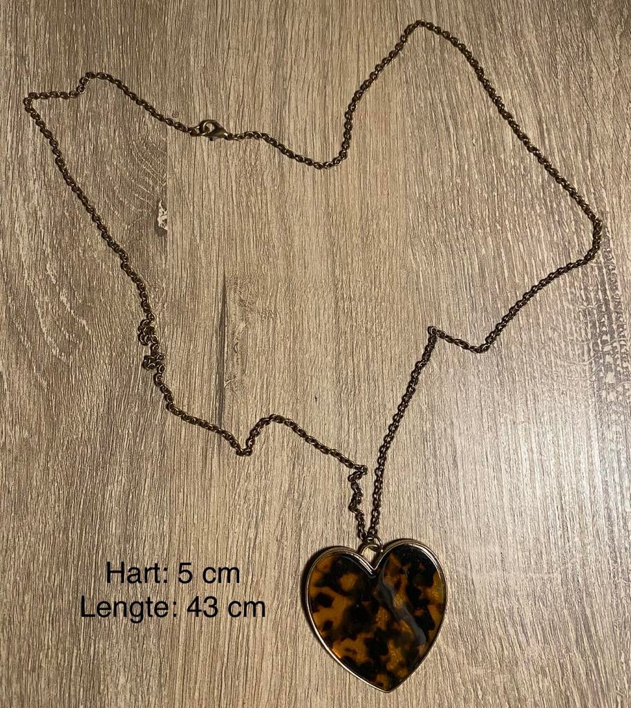 🔥 Lange ketting met hart in luipaardprint, Ophalen of Verzenden, Zo goed als nieuw