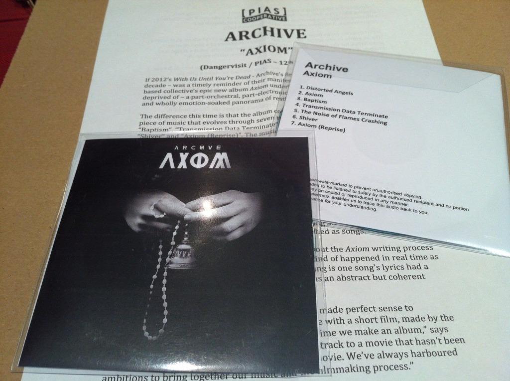 ARCHIVE - AXIOM - UK PROMO CD ALBUM + PRESS SHEET, Verzenden, Zo goed als nieuw