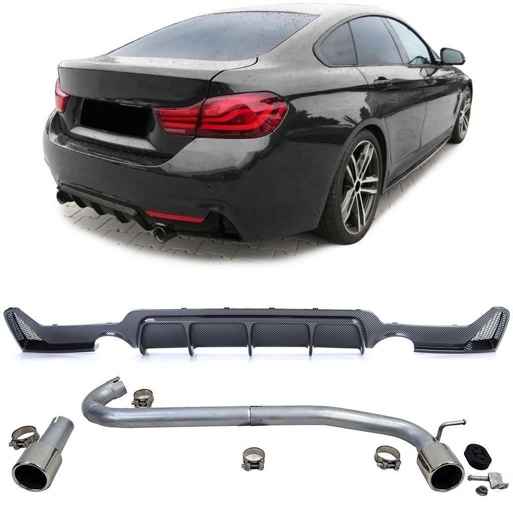 2 X Chrome Uitlaat Carbon Diffuser Bmw 4 serie F32 F33 F36 M, Verzenden