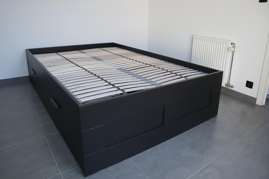 Bedframe + Lattenbodems, Huis en Inrichting, Ophalen, Gebruikt, Zwart, Tweepersoons