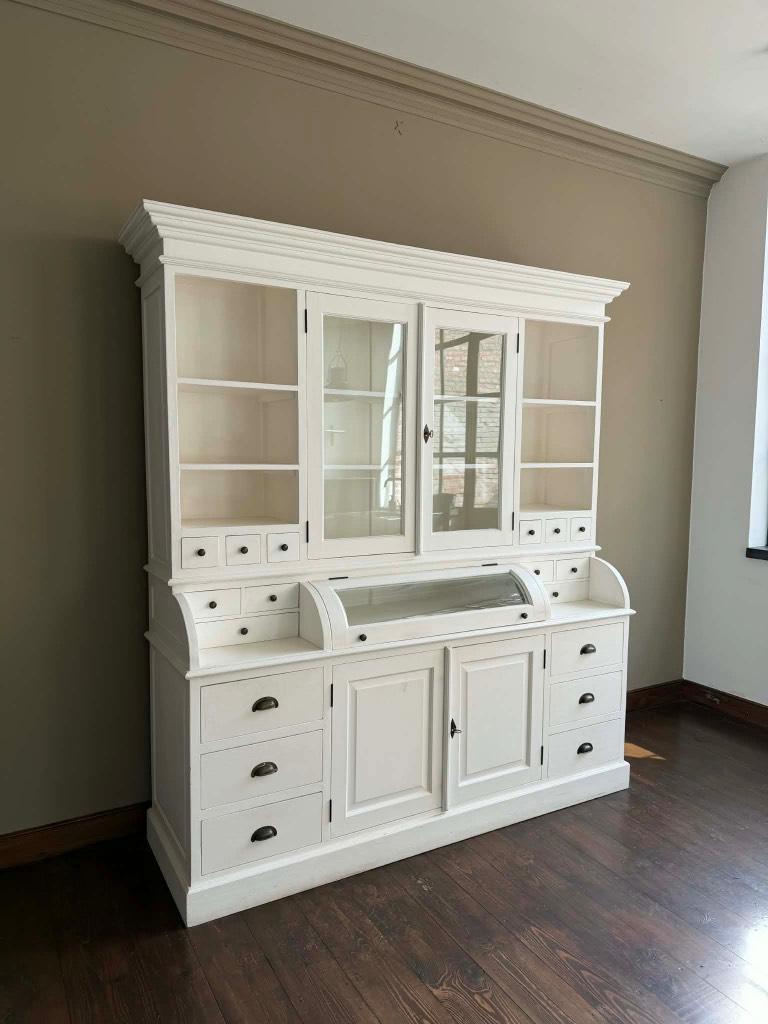Witte houten engelse buffetkast, Huis en Inrichting, Kasten | Buffetkasten, Ophalen, Met deur(en), 200 cm of meer, 150 tot 200 cm
