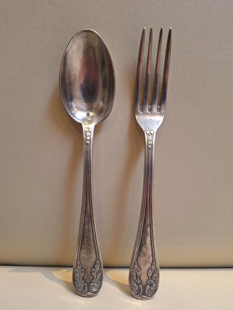 Fourchette et cuillère en métal argenté, Antiquités & Art, Enlèvement ou Envoi