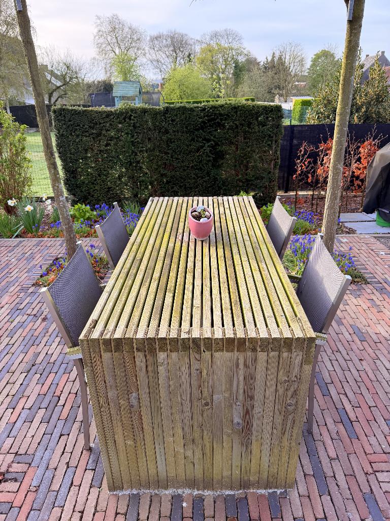 tuintafel met 4 inox stoelen, Ophalen, Gebruikt, Textileen