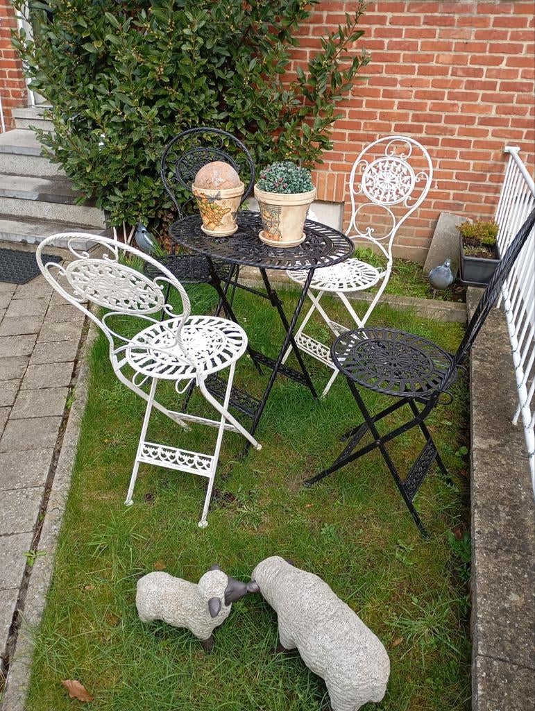 Gegalvaniseerd Inklapbaar Tuinset met Ovale Tafel +4 stoelen, Tuin en Terras, Ophalen, 4 zitplaatsen, Zo goed als nieuw, Tuinset