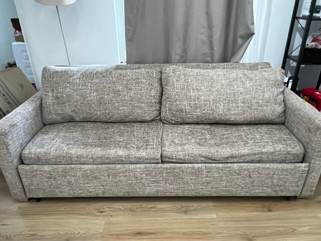 100€ Canapé-lit Beige, Maison & Meubles, Enlèvement, Comme neuf, Tissus