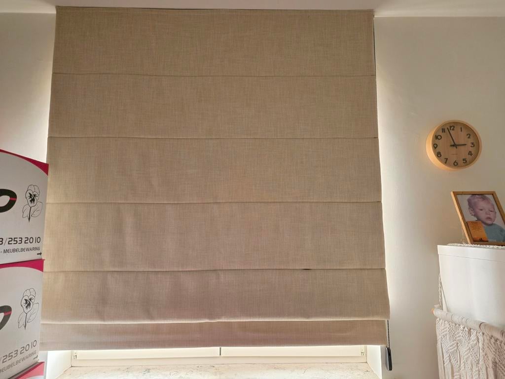 Rideau doublé beige avec système de traction noir., Neuf, 100 à 150 cm, Enlèvement, Alle stijlen .