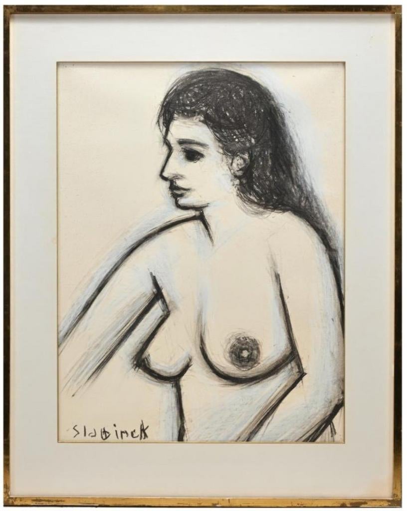 SLABBINCK Rik "Vrouw met ontblote torso" houtskool en pastel, Enlèvement