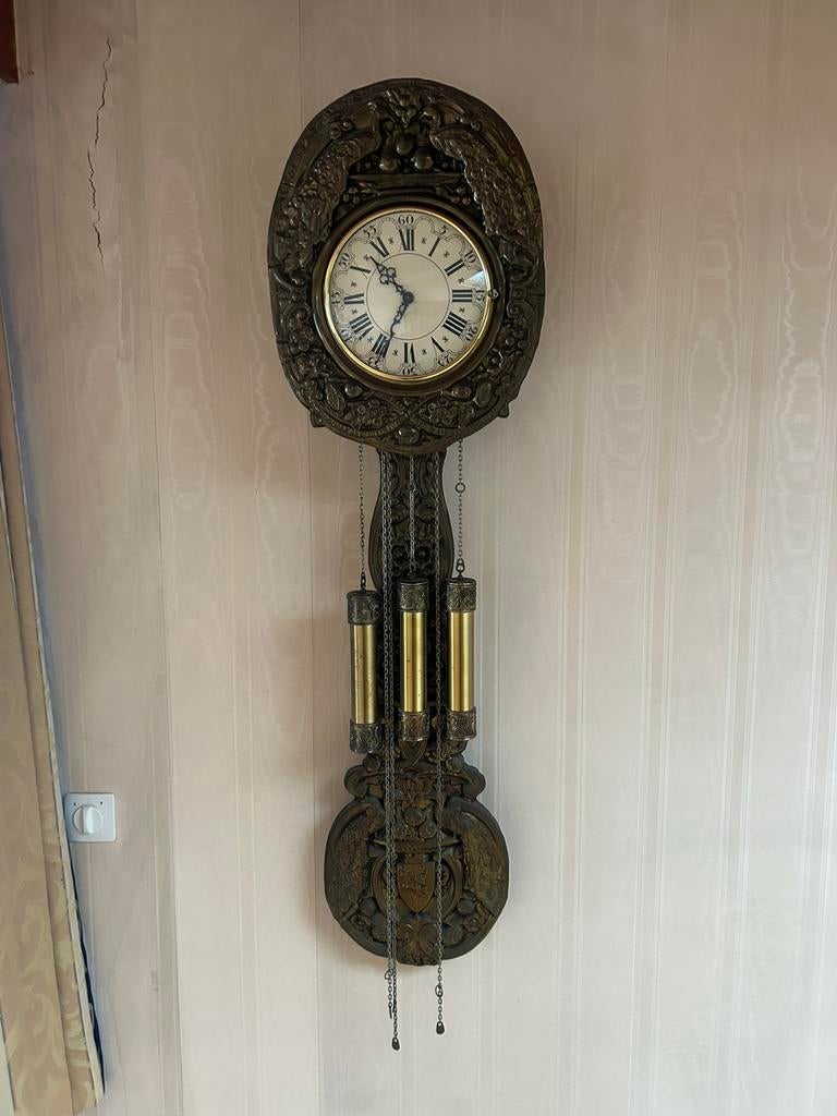 antieke wandklok / regulateur met gewichten – slingerklok, Huis en Inrichting, Woonaccessoires | Klokken, Ophalen, Zo goed als nieuw