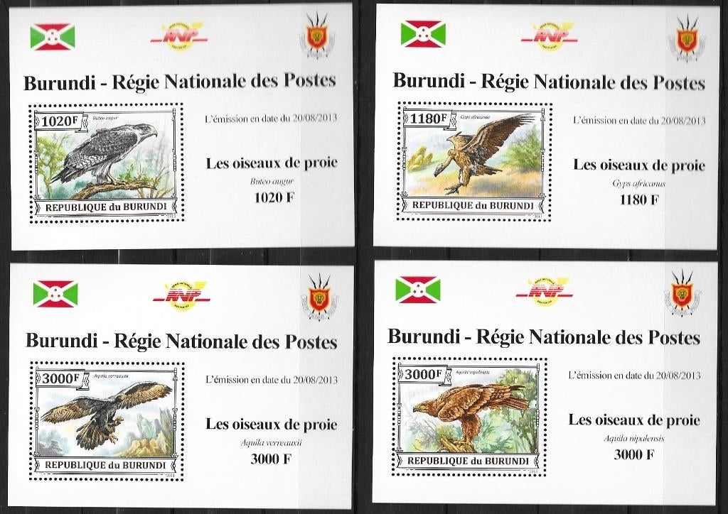 Timbres animaux oiseaux Burundi, Envoi, Non oblitéré