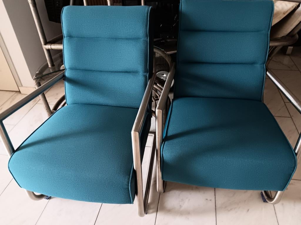 2 mooie blauwe relaxfauteuils zetels merk XOOON, Ophalen, Gebruikt, Stof