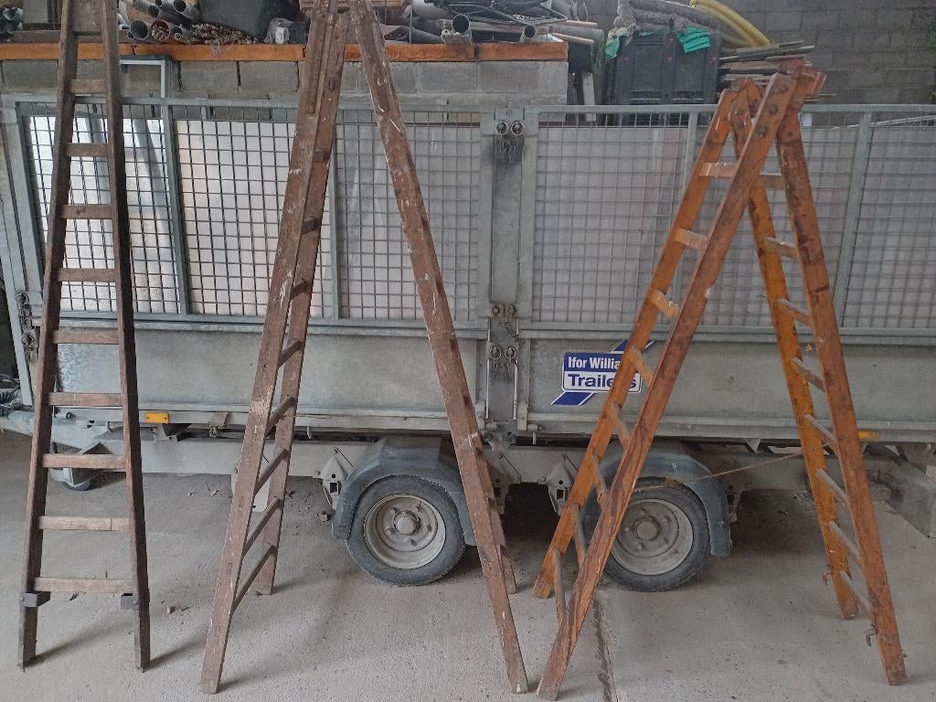 Antieke vintage houten ladders, Ophalen, Gebruikt, Ladder